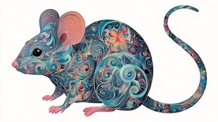 彩色花纹鼠插画艺术形象