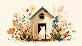花簇中的猫咪小屋