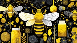 蜜蜂主题的黑金插画图案