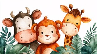 可爱动物齐聚绿植间