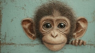 好奇小猴探头瞧