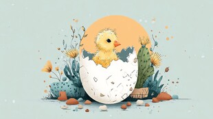破壳而出的小黄鸡插画