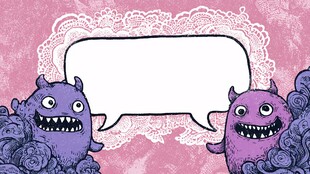 紫色怪物与蕾丝边框背景