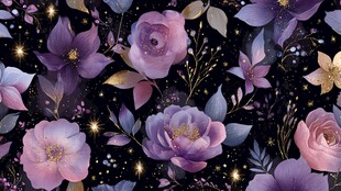 梦幻紫花星空花卉图案