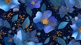 梦幻蓝花星空风花卉图案