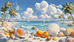 夏日海滩的多彩贝壳世界