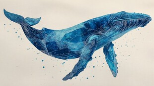 水彩绘蓝鲸 灵动又唯美