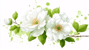 白色花卉水彩插画
