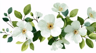 白色花卉绿叶装饰图案