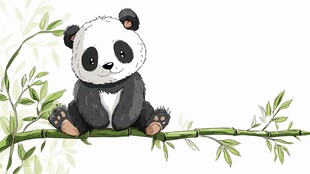 可爱熊猫坐于翠绿竹枝上