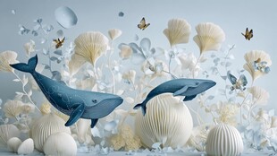 梦幻纸艺海洋鲸鱼场景