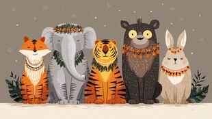 可爱动物们的节日装扮