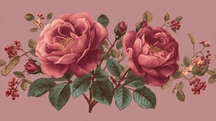 复古风粉色玫瑰花插画