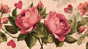 复古风粉色玫瑰花卉图案