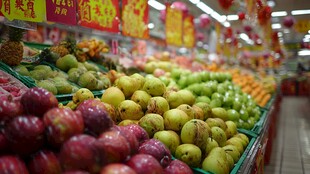 超市内色彩缤纷的水果陈列