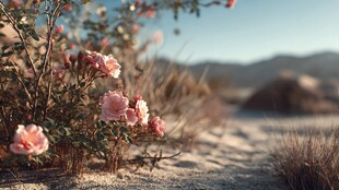 沙漠中的娇艳粉色野玫瑰