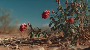 沙漠中绽放的艳丽红玫瑰