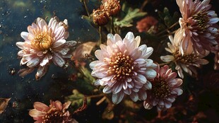 水中绽放的柔美菊花