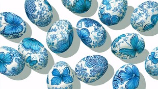 蓝白蝴蝶花纹彩蛋