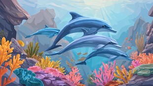 海底海豚与多彩珊瑚景观