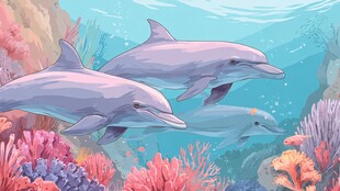 海豚悠游于绚烂海底世界