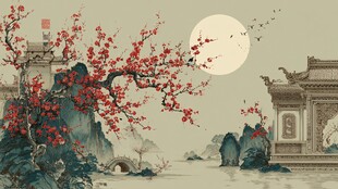 月夜中式美景图