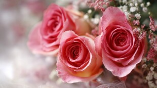 三朵娇艳粉色玫瑰花束