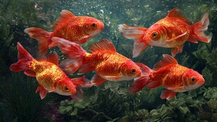 水中畅游的艳丽金鱼