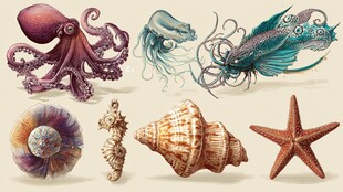 海洋生物与贝壳精美插画