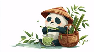 戴斗笠熊猫享美味竹子