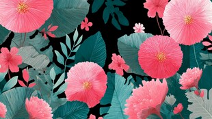 梦幻粉色花卉绿叶图案