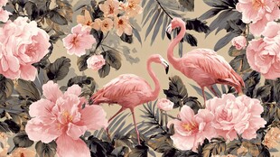 火烈鸟与繁花的浪漫图景