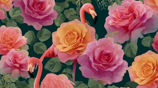 火烈鸟与玫瑰的梦幻图案