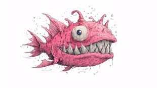 粉红怪鱼张牙舞爪