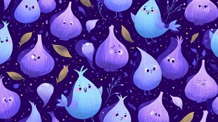 紫色卡通大蒜小鸟可爱图案