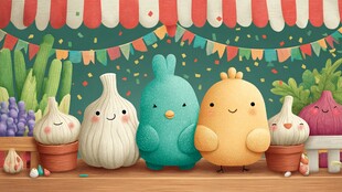 可爱蔬菜动物集市小场景