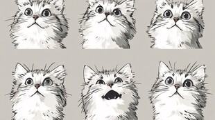猫咪多样表情手绘插画