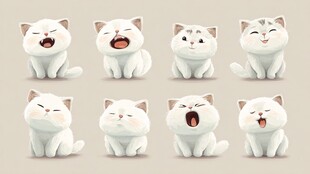 可爱白猫的多样表情