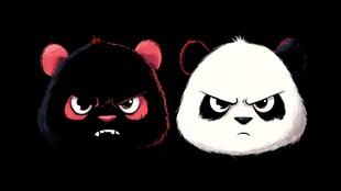 黑白熊猫头的愤怒表情