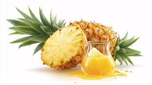新鲜菠萝与溢出的菠萝汁