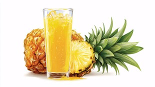 一杯鲜榨菠萝汁与菠萝