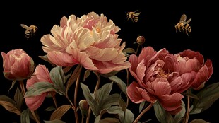 娇艳牡丹引蜂来