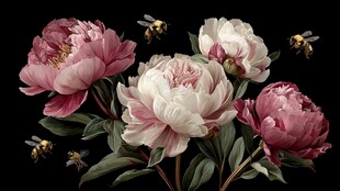 芍药绽放间蜜蜂飞舞