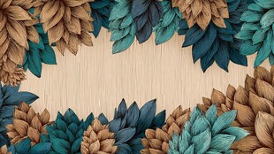 树叶环绕的木质背景图案