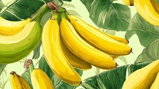 香蕉与绿叶的清新图案