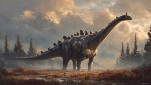 草原上的巨型恐龙身影