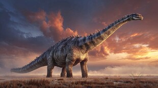 夕阳下的巨型恐龙