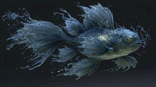 灵动金鱼破水瞬间