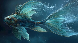 奇幻蓝鳍金鳞鱼畅游深海