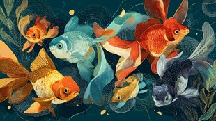 梦幻金鱼群游插画